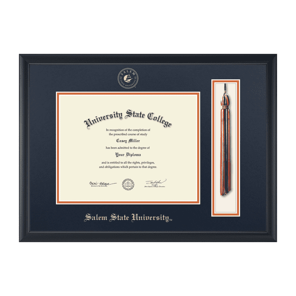Framerly - Salem State Tassel Diploma Frame with Navy and Orange Mat