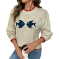 thumbnail image 2 of Sweater Pullover Long Sleeve Crew Neck Oversized Knit Aesthetic Sweatshirt Cute Fish Preppy Jumper Top Color M, 2 of 10