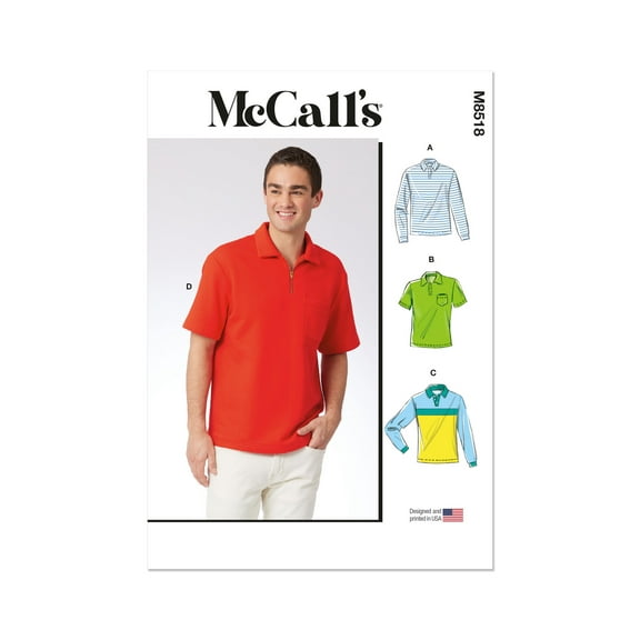 McCall's Sewing Pattern 8518 - Men's Polo Shirts, Size: A (S-M-L-XL-XXL)