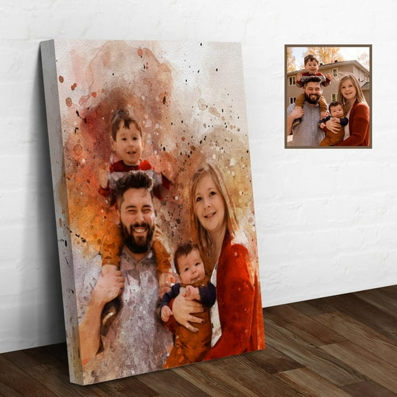 Tailored Canvases: Family Watercolor Wall Art - Custom Canvas Prints with Your Photos, Personalized Canvas, Custom Watercolor Portrait, Canvas Wall Art, Family Portrait Wall Decor - Watercolor Canvas
