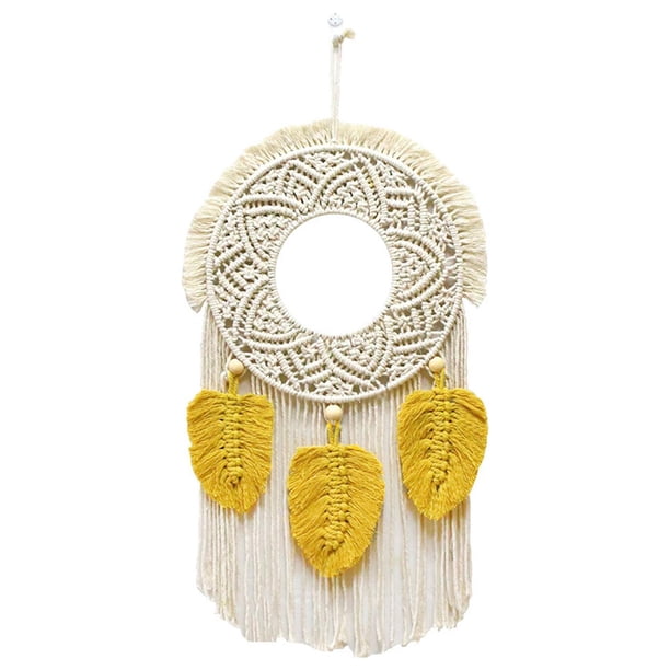 Tapiz elegante para colgar en la pared, estilo bohemio, adorno de algodón con borlas decorativas de macramé. Amarillo
