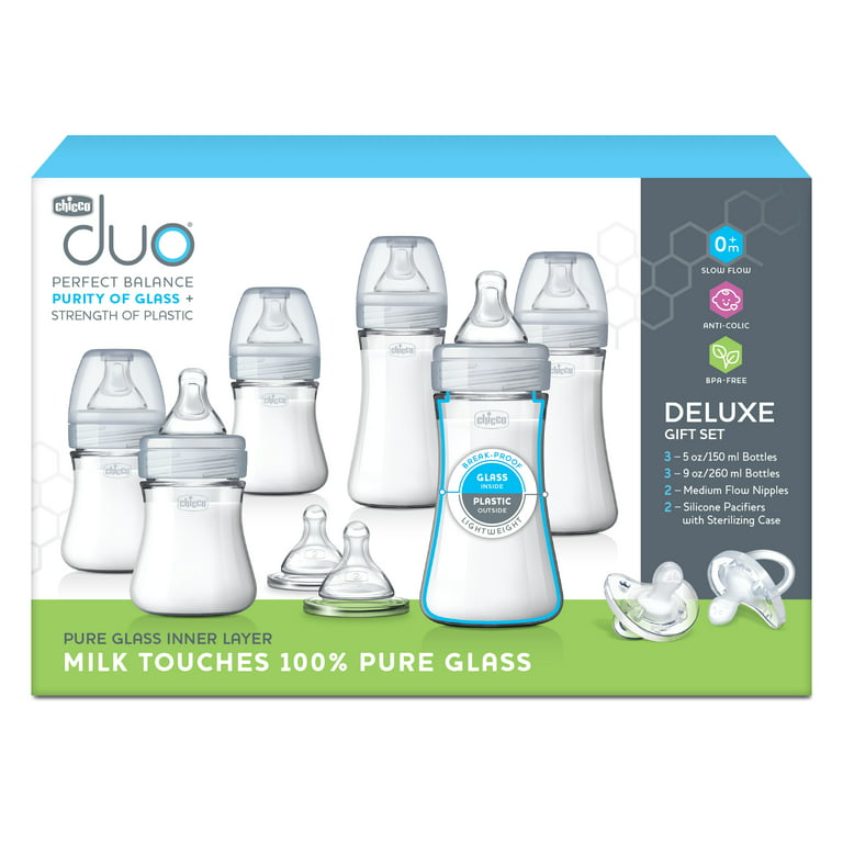 Chicco Duo 5oz. 2-Pack Hybrid Baby Bottles with Invinci-Glass Inside/Plastic Outside in Clear/Grey