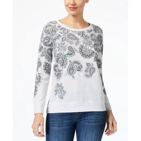 Style & Co Long Sleeve Paisley Print Sweatshirt Moving Paisleys L