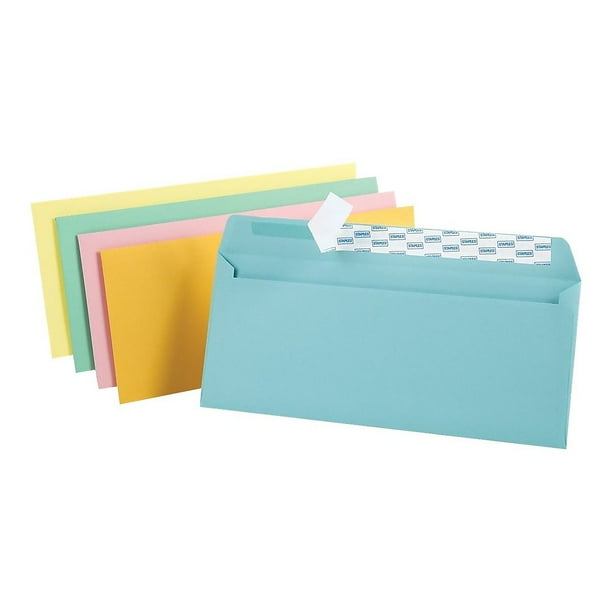 Staples EasyClose Pastel Color 10 Envelopes 4 1/8"H x 9 1/2"W Assorted