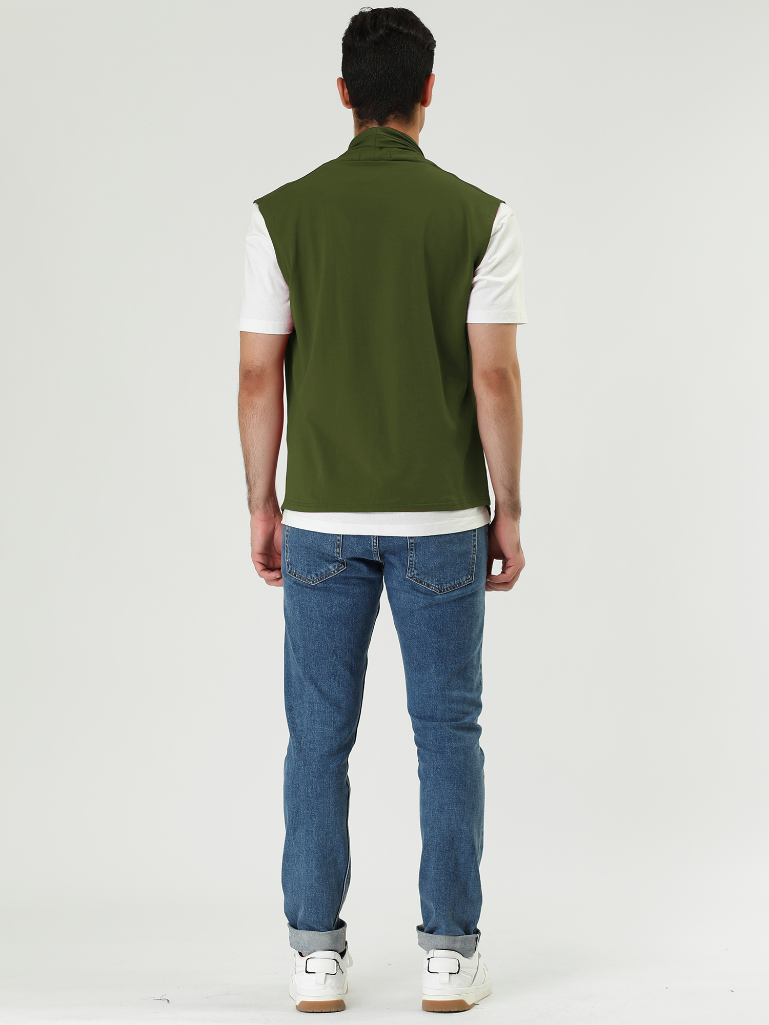 DARING DIVA Men's Sleeveless Open Front Asymmetric Hem Cardigan Vest 42 Green
