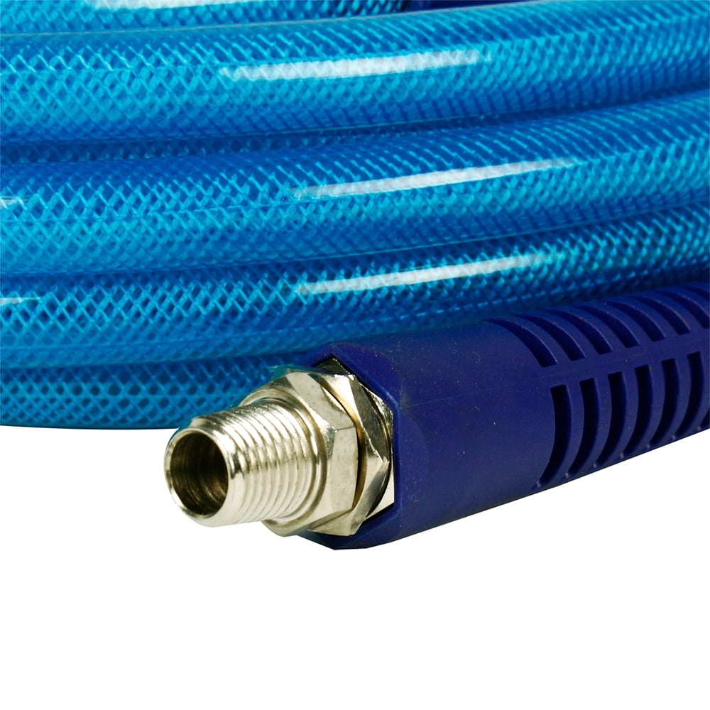 3/8 Inch Polyurethane Air Hose 1/4 Inch Male NPT Fittings 200 PSI 25 Feet Blue