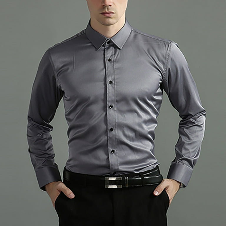 Gray Summer Wedding Shirt, Long Sleeve Casual Dress Shirts for Men, Work Polyester Shirts for Men, Non Ironing Elastic Men's d Shirt Lapel Solid Color Button - Walmart.com Gray Summer Wedding Shirt, Long Sleeve Casual Dress Shirts for Men, Work Polyester Shirts for Men, Non Ironing Elastic Men's d Shirt Lapel Solid Color Button - Walmart.com