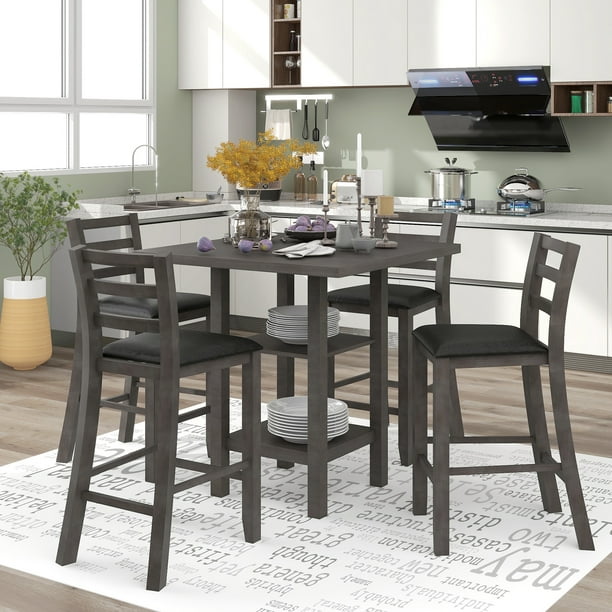 5 Piece Counter Height Dining Table Set, Tall Dining Room Table With Storage