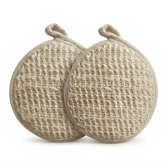 Rusabl Ramie Bath Loofah for Body Deep Cleansing & Exfoliating Scrubber, Natural Fiber Bath Sponge, Reusable Shower Loofah for Men & Women, Round Body Scrub Sponge, Pack of 2