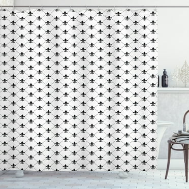 Ambesonne Fleur De Lis Shower Curtain, French Damask, 69"Wx70"L, Black White