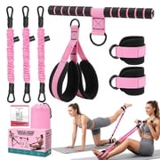 ADHINO Upgraded Multifunction Pedal Resistance Band with Handle, 3-Tube Adjustable Resistance Bands for Abdomen, Waist, Arm, Core, Leg Workout - Sit Up Exercise Equipment for Women
