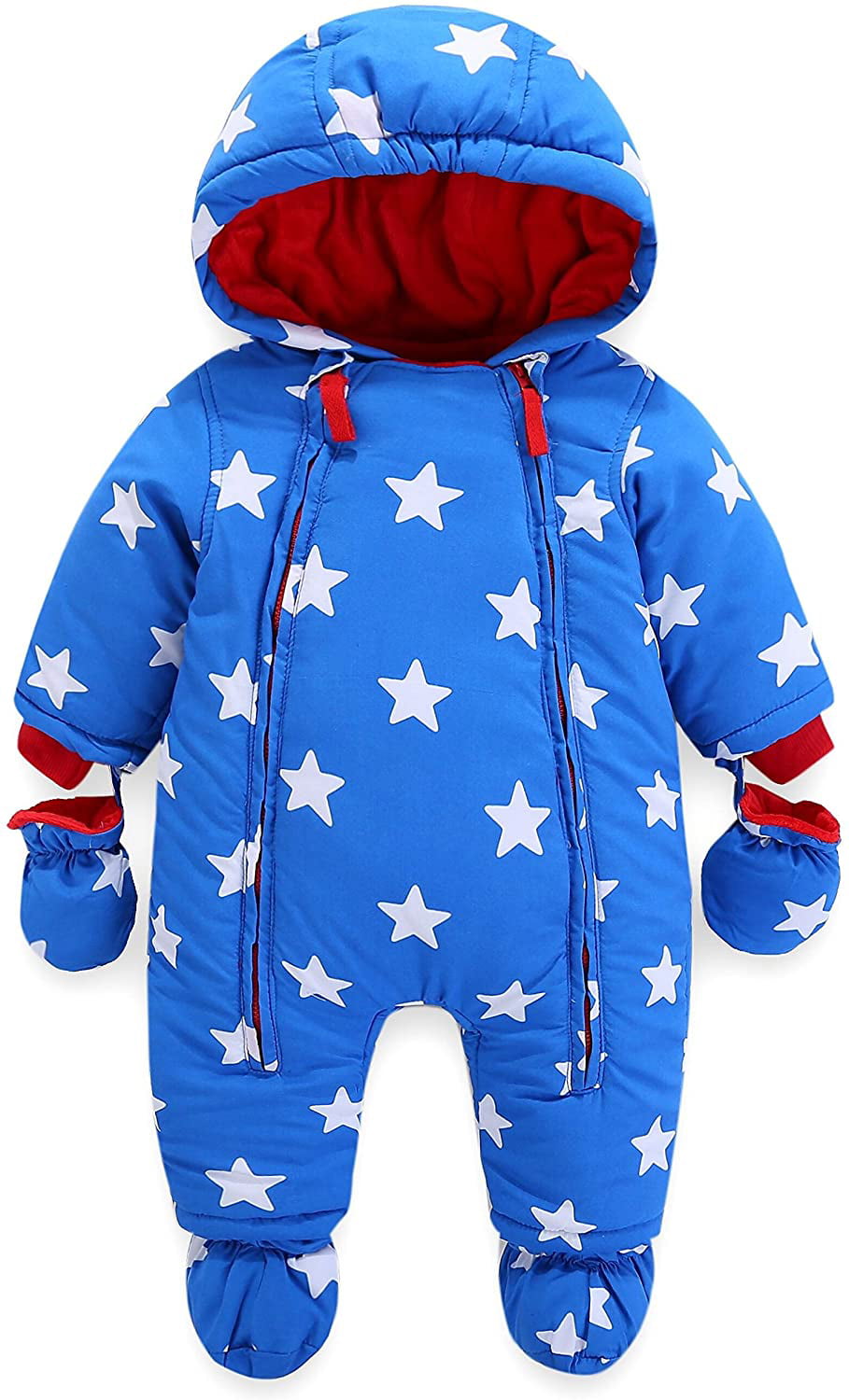 Baby Snowsuit Infant Hooded Romper Winter Jumpsuit Zipper Front 