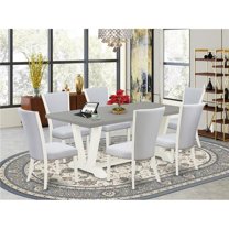 7 Piece V-Style Dining Room Table Set - Linen White