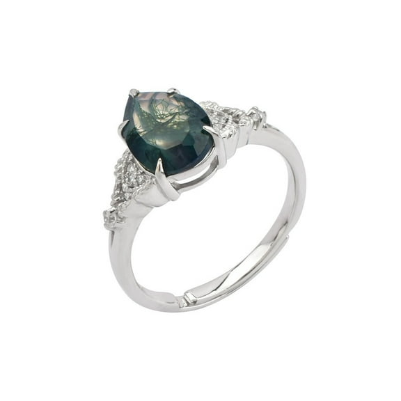 Auory Pear Cut Moss Agate Rings for Women 925 Sterling Silver Engagement Ring in All Size