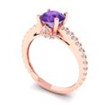 thumbnail image 2 of 1.465 ct Round Cut Natural Amethyst Solitaire with Simulated Diamond Accents 14K Rose Gold Womens Engagement Ring, 2 of 5