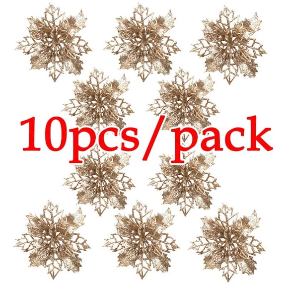 (10pcs) Artificial Christmas Tree Flower Glitter Decorations Xmas Ornaments New Year Gift（Champagne）