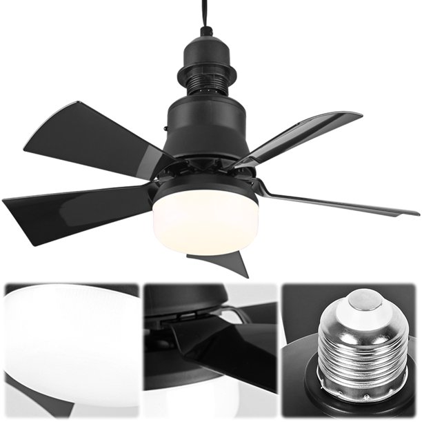 WDOplteas Ventilador Techo Pequeño Con Base E26 Control Remoto 3 Velocidades Ventilador Con Enchufe LED Regulable (negro 433)
