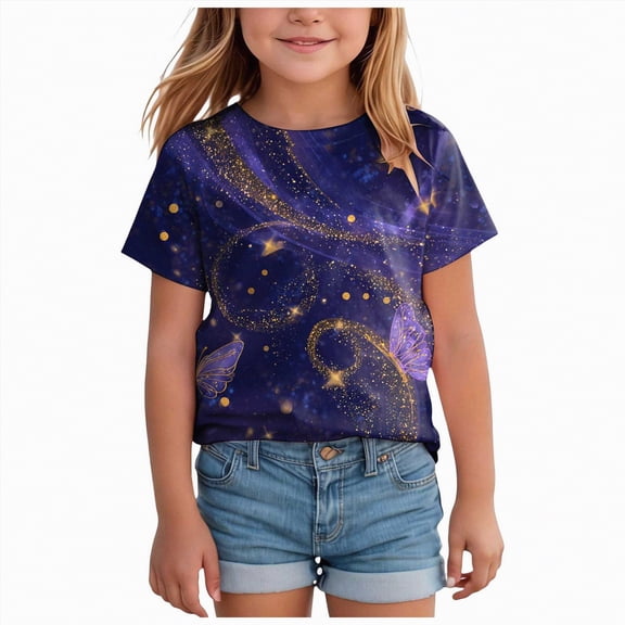 UngA Little Boys Girls Shirts Toddler Kids 3D Print Graphic Cool Design Colorful Summer Top Short Sleeve T-Shirts for Boys Girls (Light Blue,6-7 Years)
