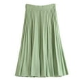 thumbnail image 2 of oqasdz Knitted Midi Skirt Elegant Flared Hem A Line Blend Flowy Pleated Skirts for Women Solid Color Casual Loose Soft Daily Wear Long Skirt, 2 of 4