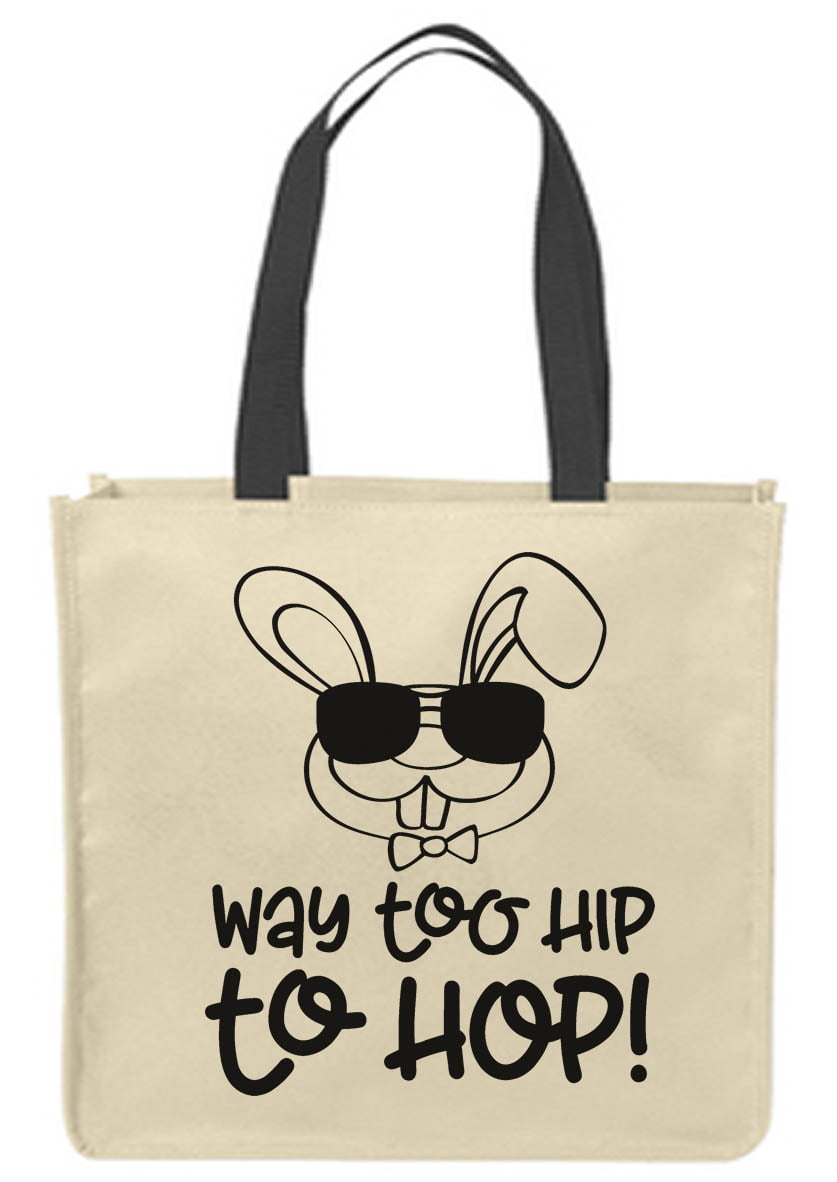 Canvas Tote Bags Way too hip to hop! Easter bunny with sunglasses funny  holiday Reusable Shopping Funny Gift Bags 