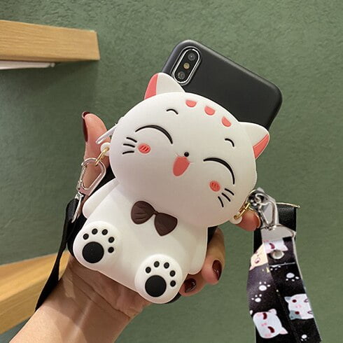 Funda con dibujo de gato en 3D para móvil, cartera bonita con cuerda para Samsung Galaxy A01, A02S, A03, A10E, A20, A30, A40, A50S, A60, A70, A80, A90 Fivean unisex