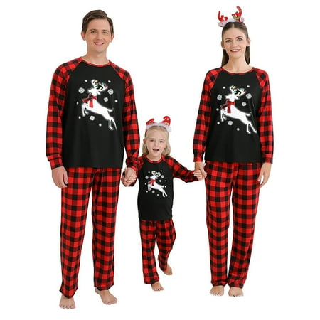 

Family Pajamas Set Elk Print Plaid Long Sleeves Tops Trousers