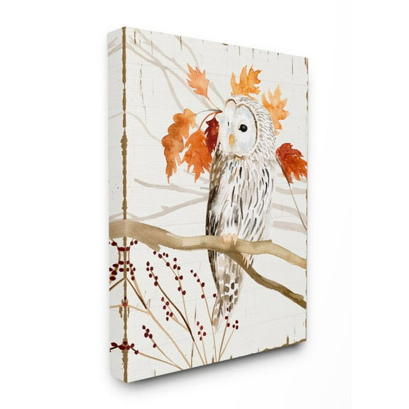 Stupell Industries Owl In Fall Forest Animal Watercolor Painting Canvas Wall Art, 36 x 48, byVictoria Borges