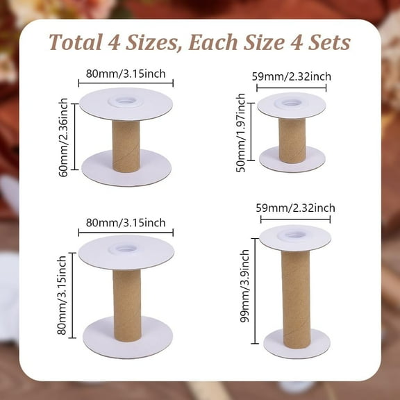 16 PCS Empty Paper Thread Spools 4 Sizes Empty Spool Textile Bobbin Empty Embroidery Thread Spool Detachable Thread Ribbon Holder Spools of Crafts for Arts and DIY Crafts Sewing Supplies