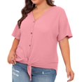 thumbnail image 4 of 2DXuixsh Womens Shirts Womens Plus Size Tops Short Sleeve V Neck Knit Tunic Blouse Tie Front Button up T Shirts Shirts for Women Pink Size Xxl, 4 of 5