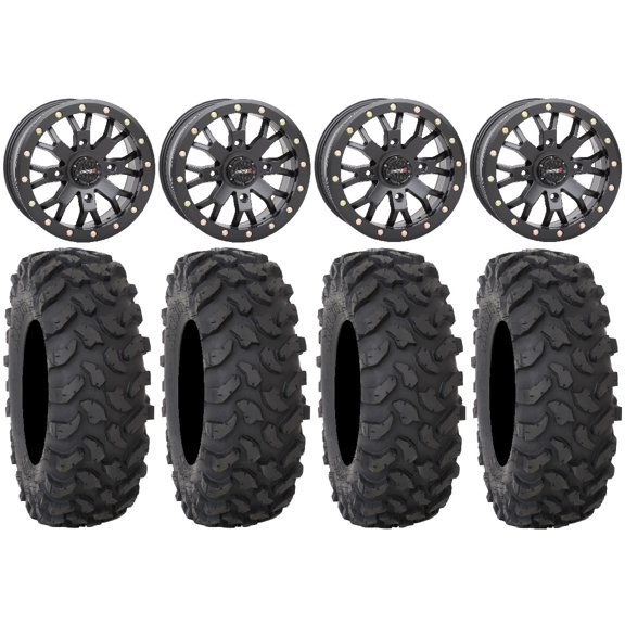 System 3 SB-4 Black (4 3) 15" Wheels 30" XTR370 Tires Kawasaki Teryx Mule