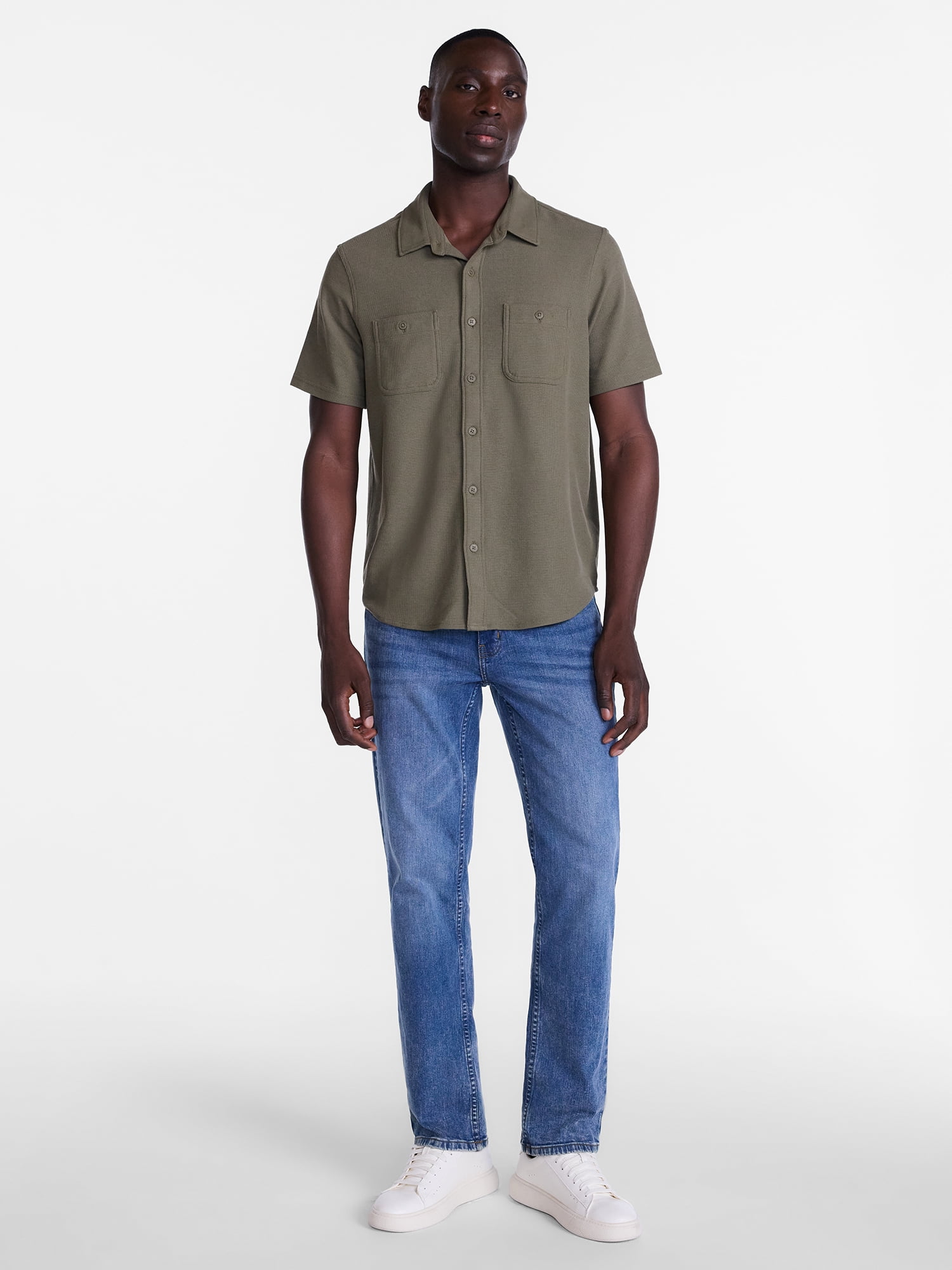 George Men's Waffle Knit Shirt with Short Sleeves, Sizes S-5XB