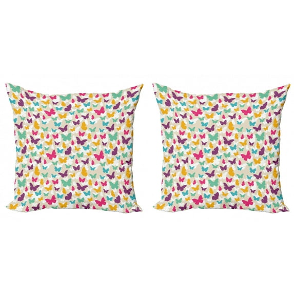 Ambesonne Butterfly Throw Pillow Cover 2 Pack, Fantasy Dreamy Spring, 18", Multicolor