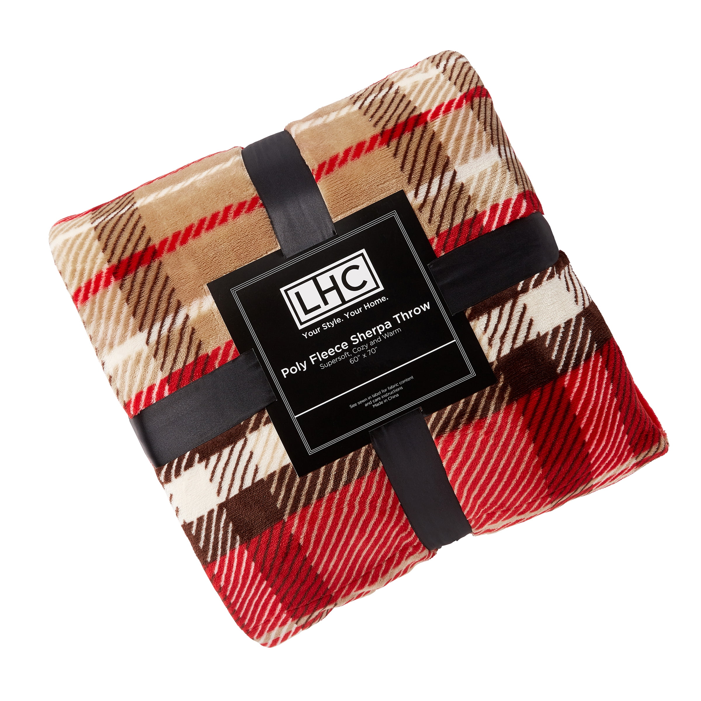 Somerset Home Poly Fleece Sherpa Sofa Throw Blanket for Adult (Red/Tan Plaid)