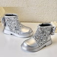 thumbnail image 5 of JUSLIO Shoes for Girls Girls Boots Bow Ankle Boots Princess (Toddler/Little Kid/Big Kid) Leather Shoes 6.5-7Years Silver, 5 of 6