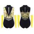 thumbnail image 2 of Aislor Gymnastic Outfits for Girls Sequins Ballet Leotard Color Block Latin Jazz Modern Dance Bodysuit with Gloves Gold 10, 2 of 7