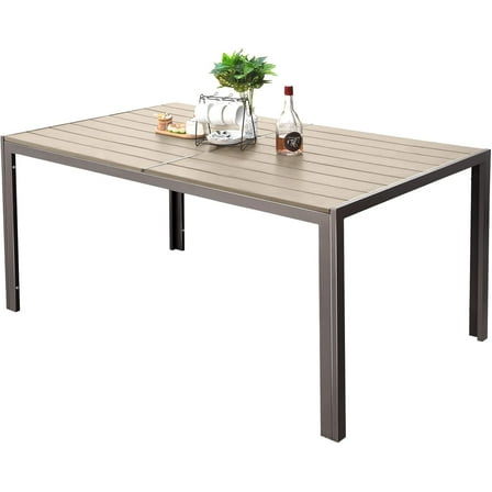 QISHENSHUI Patio Dining Table for 6 Outdoor Patio Table 59" x 35" Weather-Resistant Rectangular Table for Deck, Garden, Backyard
