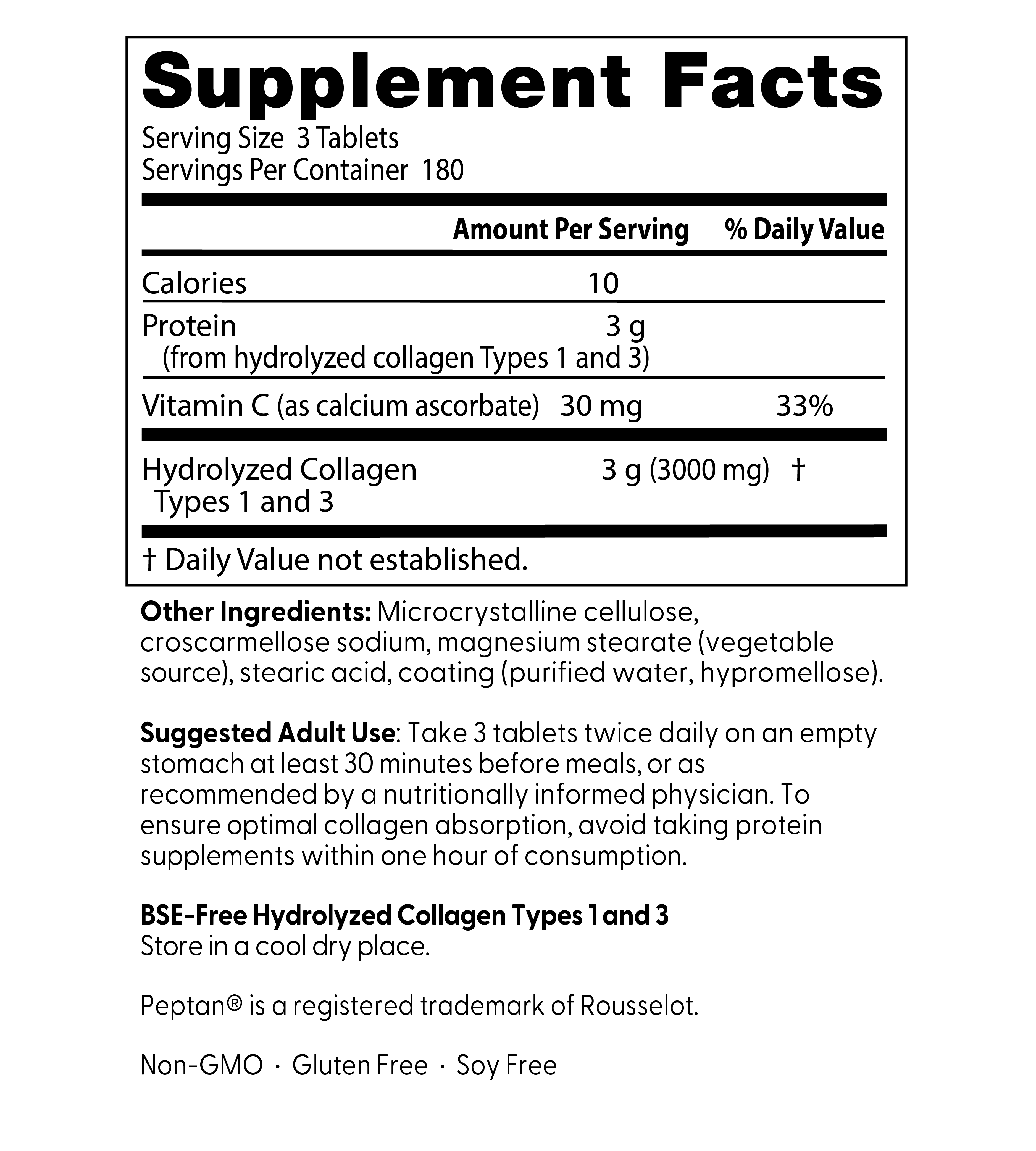 Doctor's Best Collagen (Types 1 and 3) + Peptan Tablets, 1000 Mg, 540 Ct
