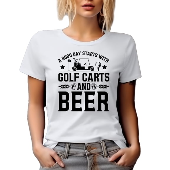 A Good Day Starts with Golf Carts and Beer, Golfer, White T-Shirt, Small