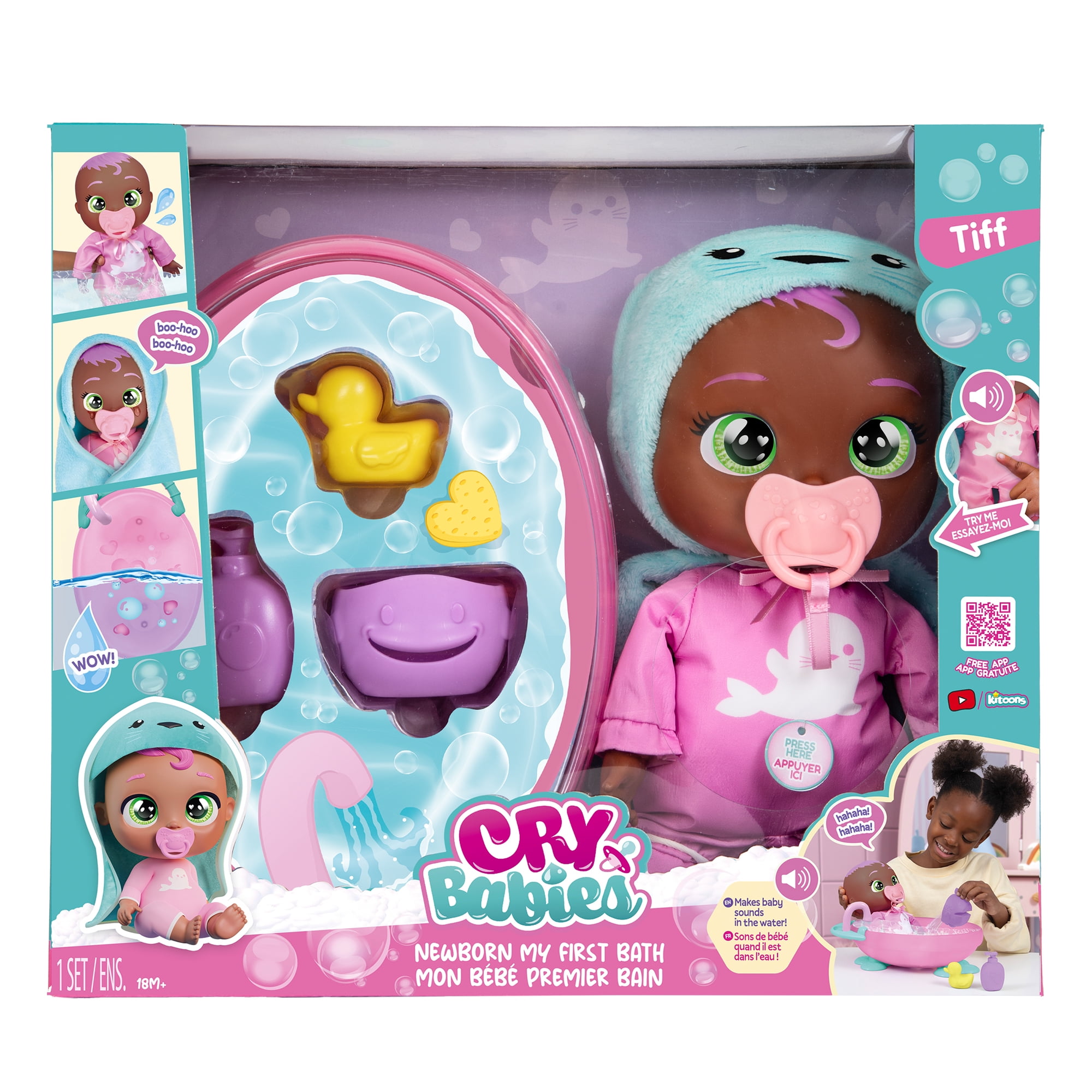 Cry Babies Newborn My First Bath Tiff Baby Doll 6pc Set w/ Bath Tub