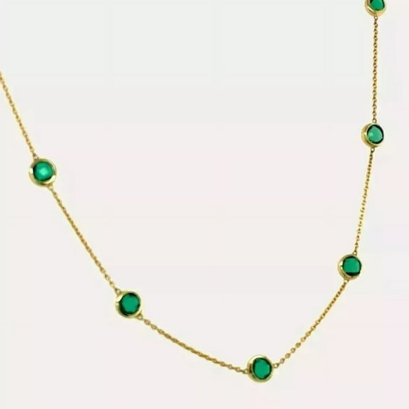 4Ct Round Cut Lab-Created Emerald Station Necklace in 14K Yellow Gold over 925