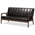 thumbnail image 1 of Baxton Studio Nikko Faux Leather Sofa in Dark Brown and Walnut, 1 of 6
