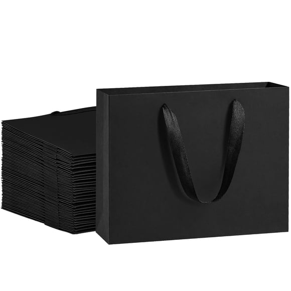 BagDream Black Gift Bags 25 Pack 10.6x3.1x8.3 Heavy Duty Kraft Paper Bags with Handles for Boutique, Wedding Party Favor Bags, Grocery Retail Merchan