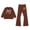 1-Brown3832, variant on WOYY Girls Outfits Bow Print Sweatshirt and Flare Pants Sweatsuit Kids 2Pcs Set, Sizes 3-10