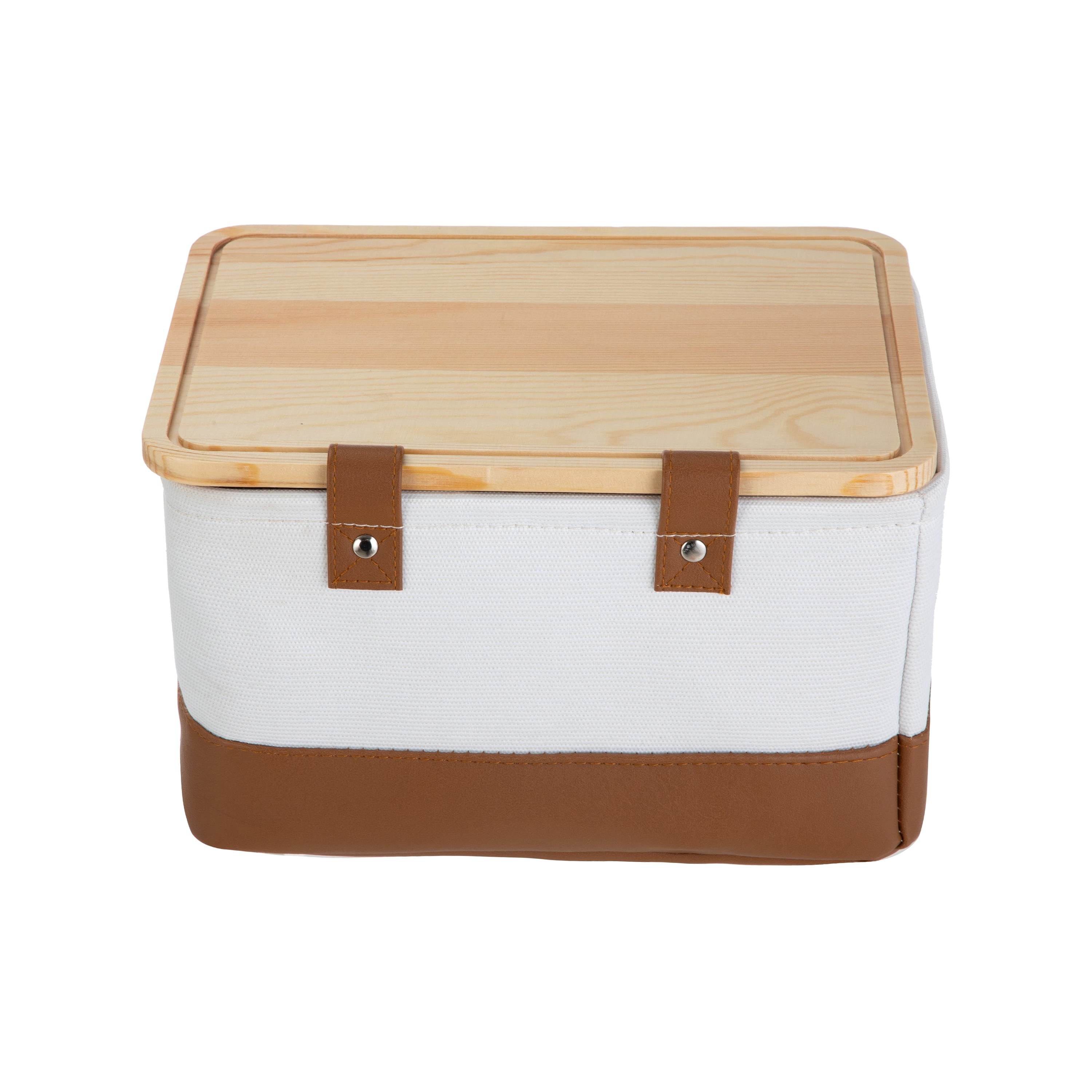 HomeZone Canvas Baskets with Pine Lid for Bathroom and Closet Storage, Set of 2