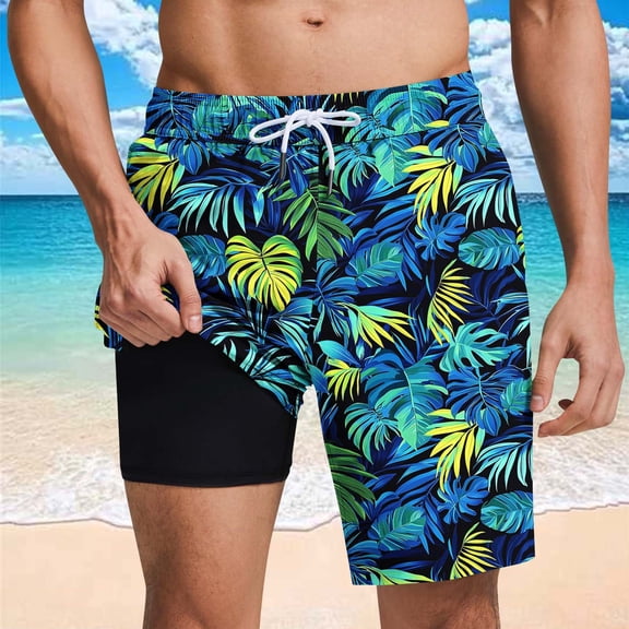 NTACZA Board Shorts Men's Mesh Liner Bathing Suit Quick Dry Graphic Trunks for Men L