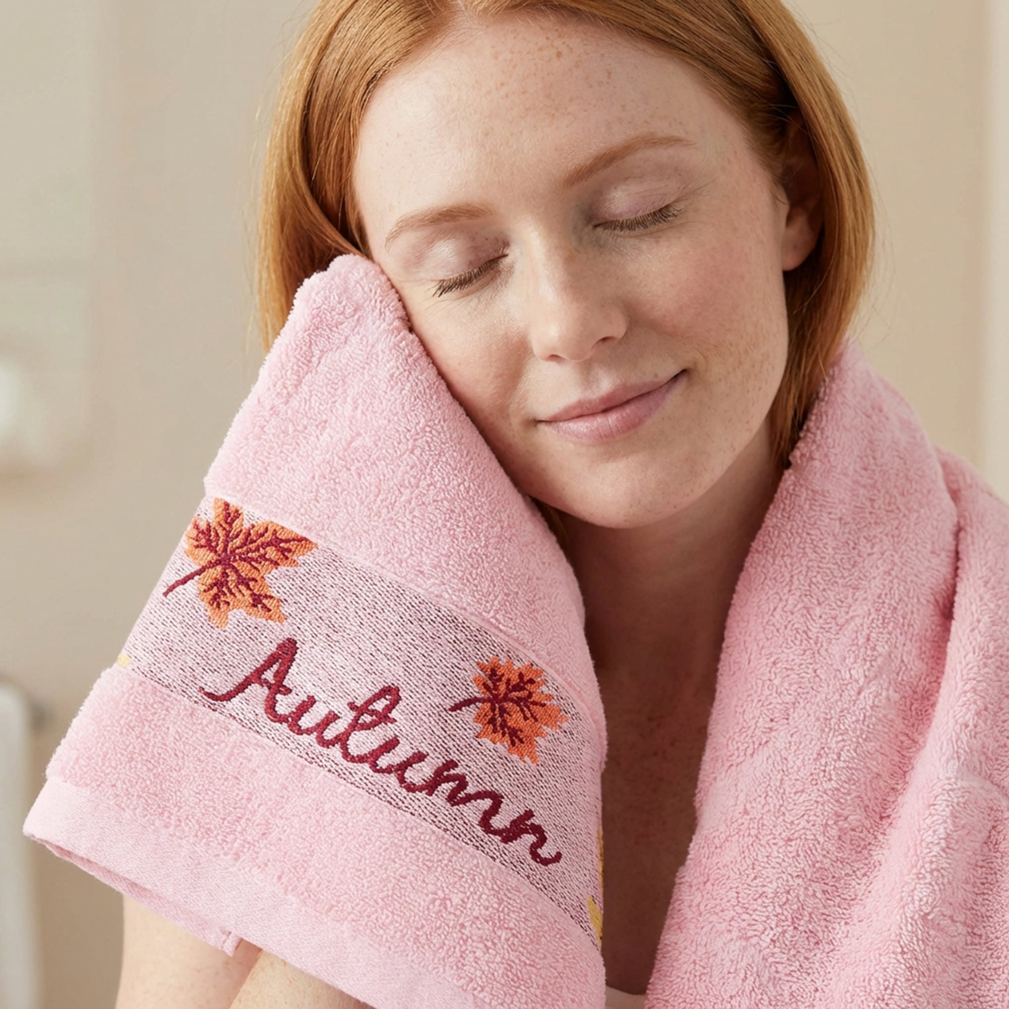 Unique Bargains Maple Leaf Jacquard Soft Absorbent Quick Dry Towels Pink 2pk