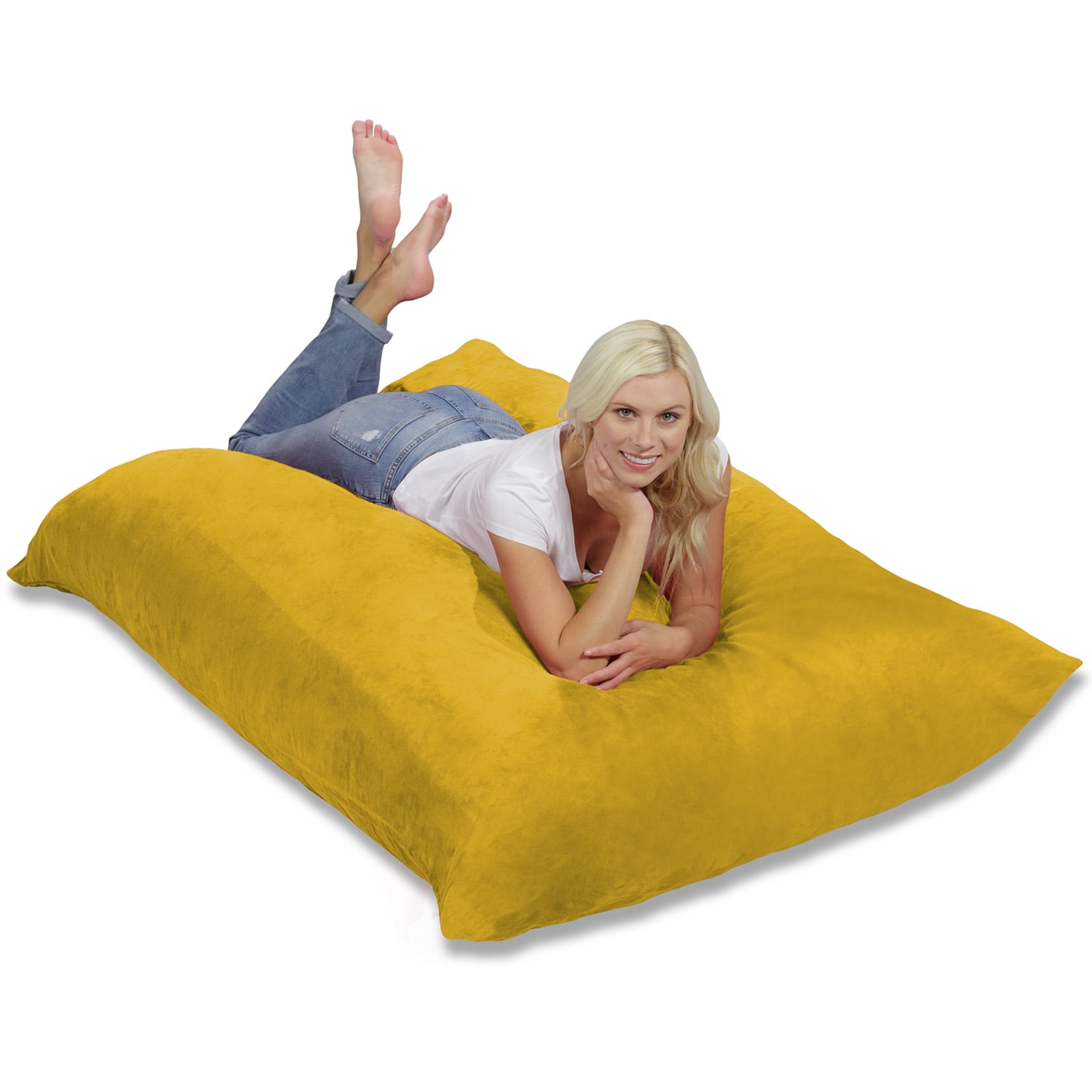 Chill Sack Bean Bag Pillow, Memory Foam Lounger with Microsuede Cover, Kids, Adults, 7.5 ft, Lemon