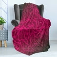 thumbnail image 4 of Nature Soft Flannel Fleece Blanket, Palm Trees Hawaiian Forest Tropic Island Theme Leaves Ombre Artwork Image Print, Cozy Plush for Indoor and Outdoor Use, 60" x 80", Magenta Black, by Ambesonne, 4 of 5