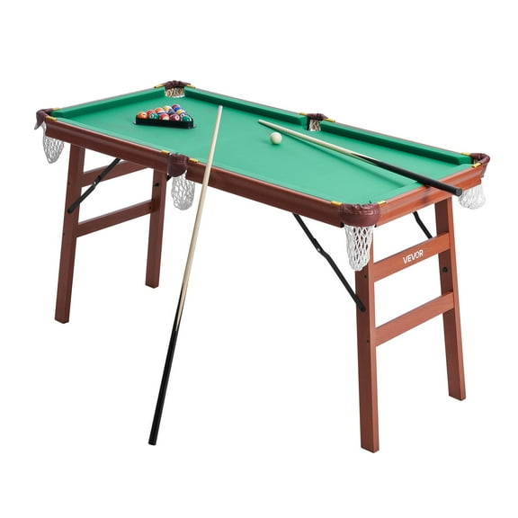 VEVOR Folding Pool Table, 4.5 ft Portable Billiards Tables,Foldable Space-Saving Entertainment Game Set Includes Ball, Cue, Rack, Chalk, Brush, Brown with Bule Cloth, for Family Use, Recreation Room