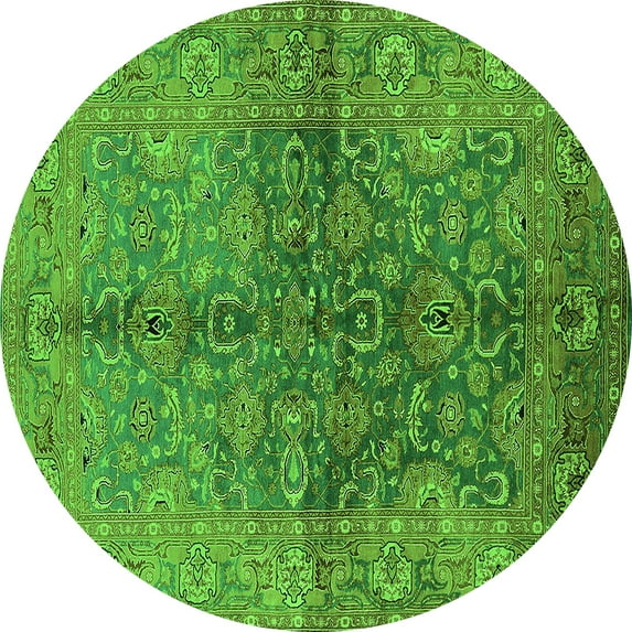 Ahgly Company Indoor Round Oriental Green Industrial Area Rugs, 6' Round